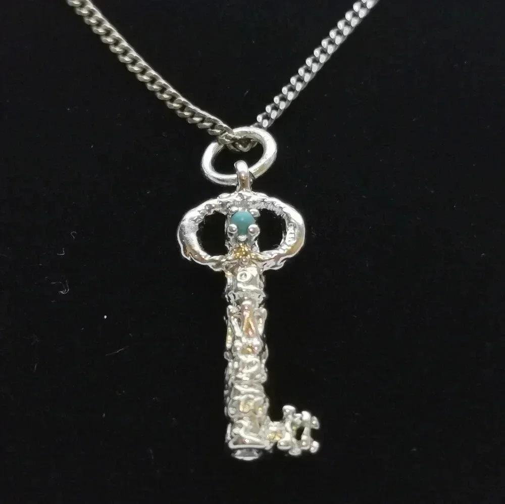 Sterling turquoise key necklace - Picture 1 of 5